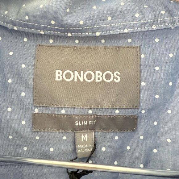 Bonobos Slim Fit Chambray Button Down Shirt Size Medium Polka Dot Blue White - Picture 7 of 10